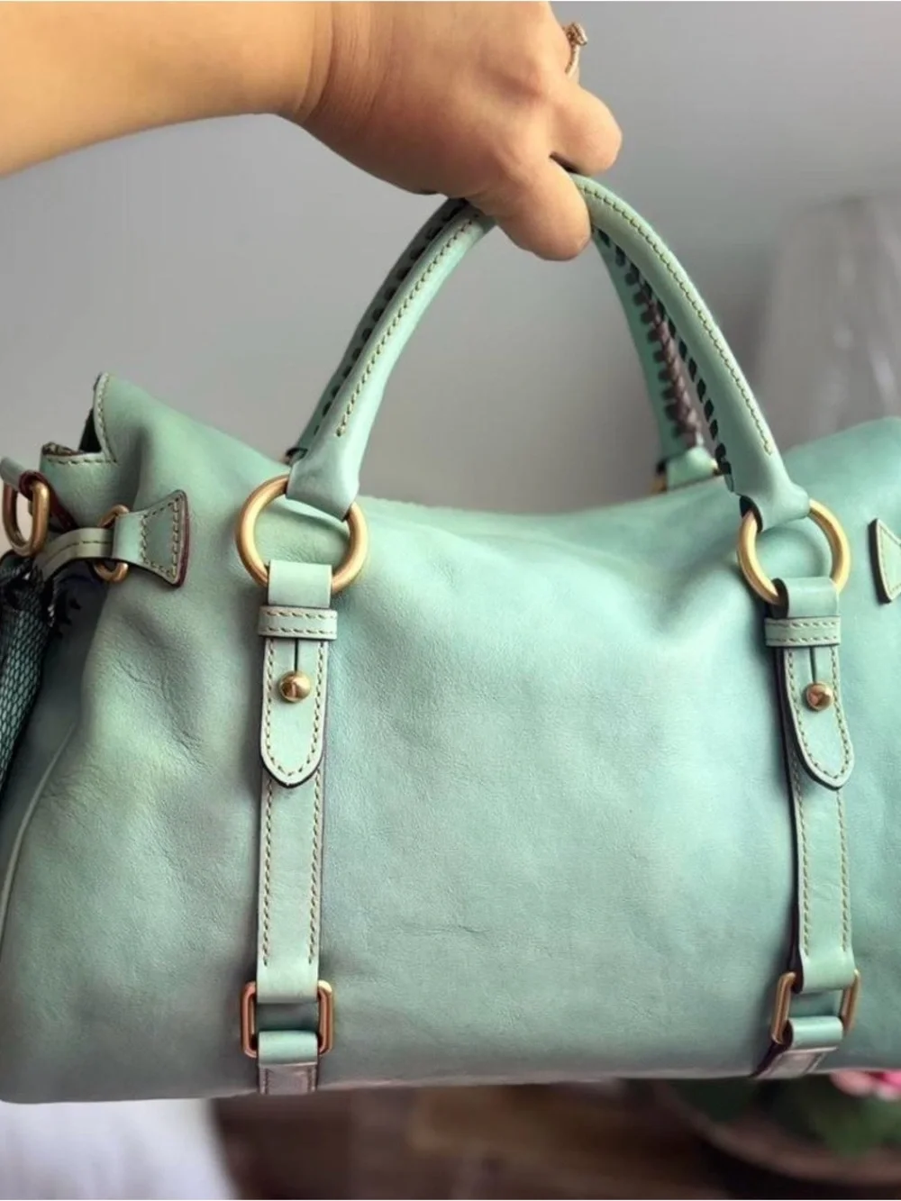 EUC Retired/Rare Dooney & Bourke Large Aqua Florentine Leather Satchel